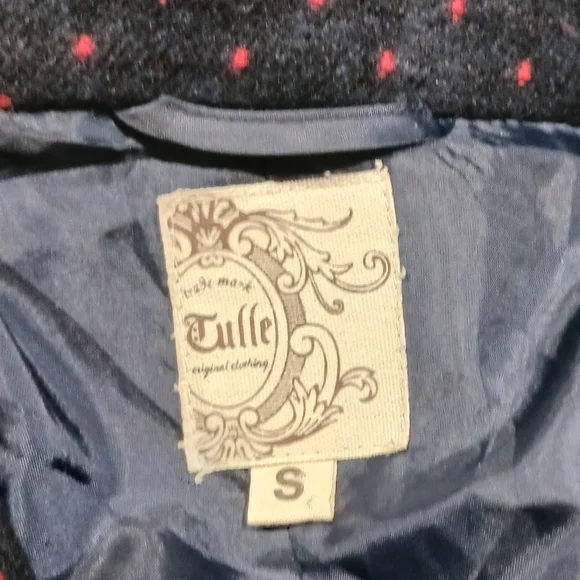 Belted Cropped Polka Dot Pea Coat Navy Red - Picture 10 of 12